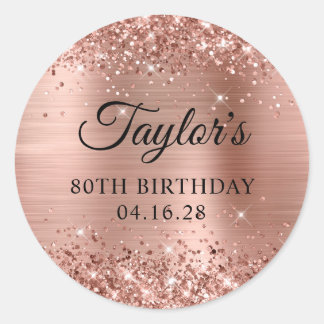 Sticker Rond Glittery Rose Gold Foil 80e anniversaire