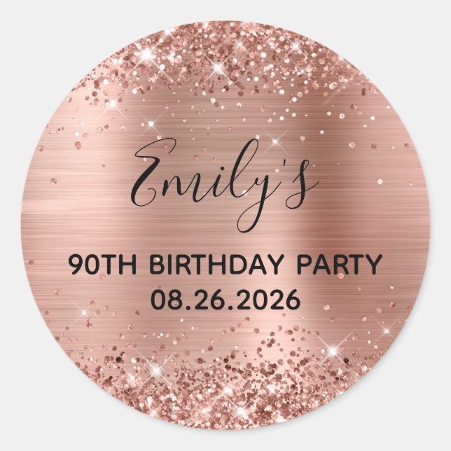 Sticker Rond Glittery Rose Gold Foil 90e fête d'anniversaire (Devant)