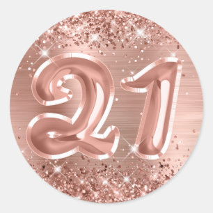 Sticker Rond Glittery Rose Gold Foil Numéro 21 Anniversaire