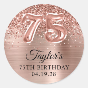 Sticker Rond Glittery Rose Gold Foil Numéro 75 Anniversaire