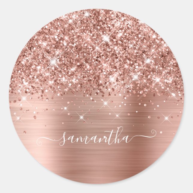 Sticker Rond Glittery Rose Gold Girl Signature Calligraphie (Devant)