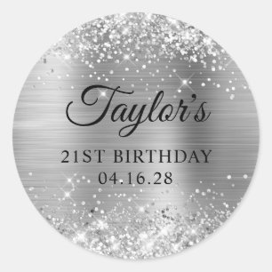 Sticker Rond Glittery Silver Foil 21e anniversaire