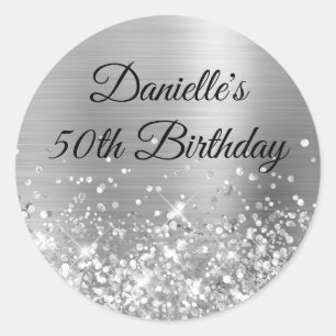 Sticker Rond Glittery Silver Foil 50e anniversaire