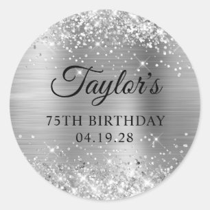 Sticker Rond Glittery Silver Foil 75e anniversaire