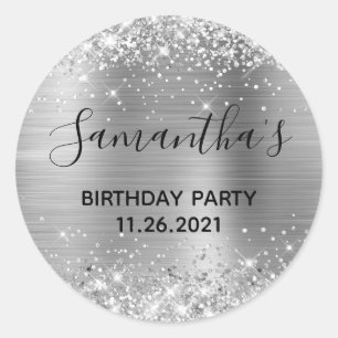 Sticker Rond Glittery Silver Foil fête d'anniversaire