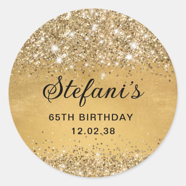 Sticker Rond Glittery Soft Gold Foil 65e Anniversaire Classique (Devant)