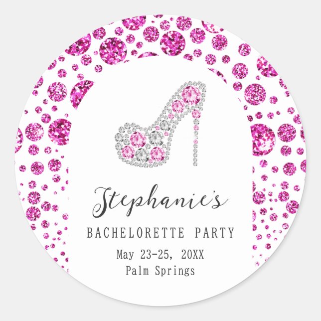 Sticker Rond Glitz & Glam Pink Diamonds Chaussure Bachelorette  (Devant)