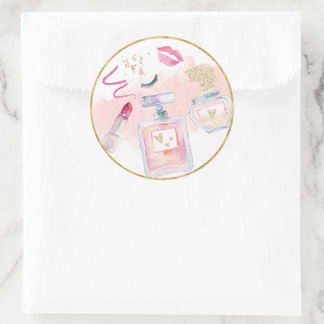 Sticker Rond Glitz & Glam Spa or rose Anniversaire (Sac)