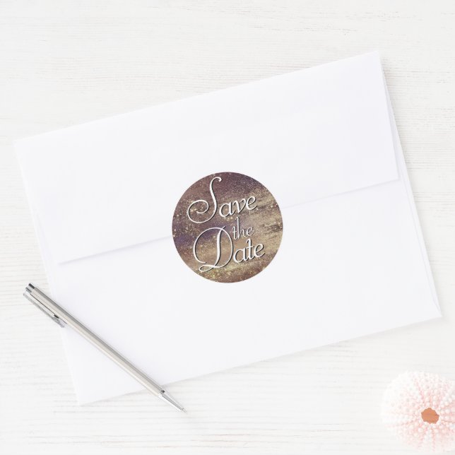 Sticker Rond Glitzy Foil | Golden Bronze Copper Save the Date (Enveloppe)