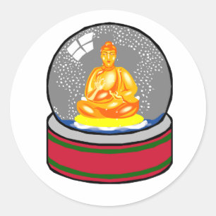 Sticker Rond Globe De Neige Bouddha
