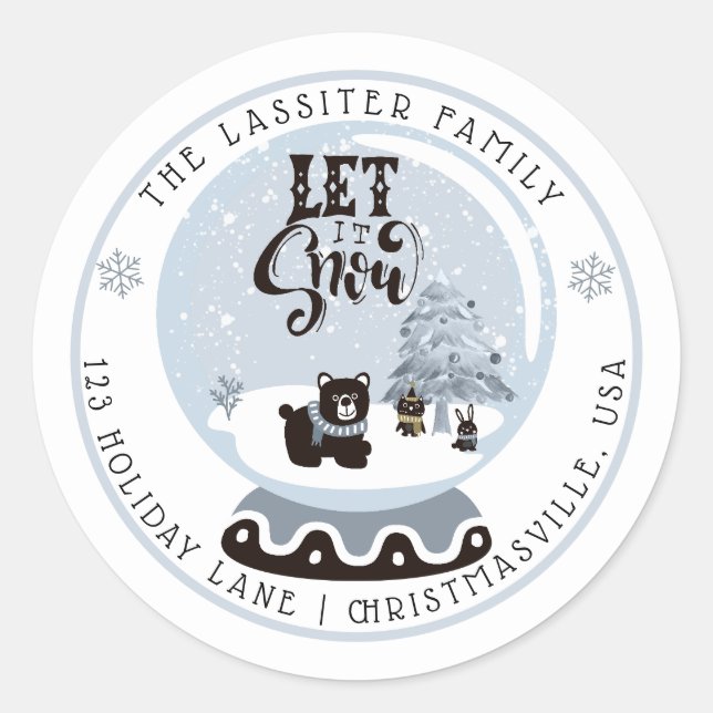 Sticker Rond Globe des neiges Animaux de forêt Noël Laisser Nei (Devant)