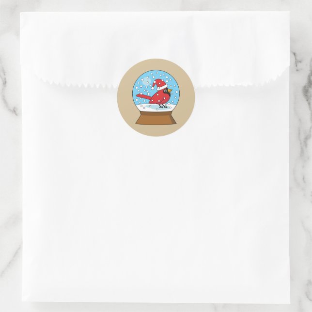 Sticker Rond Globe des neiges avec cardinal rouge mignon (Sac)