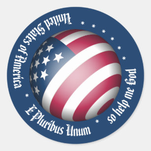 Sticker Rond Globe du drapeau américain personnalisé et devise
