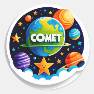 Sticker Rond Globe spatial vibrant avec planètes