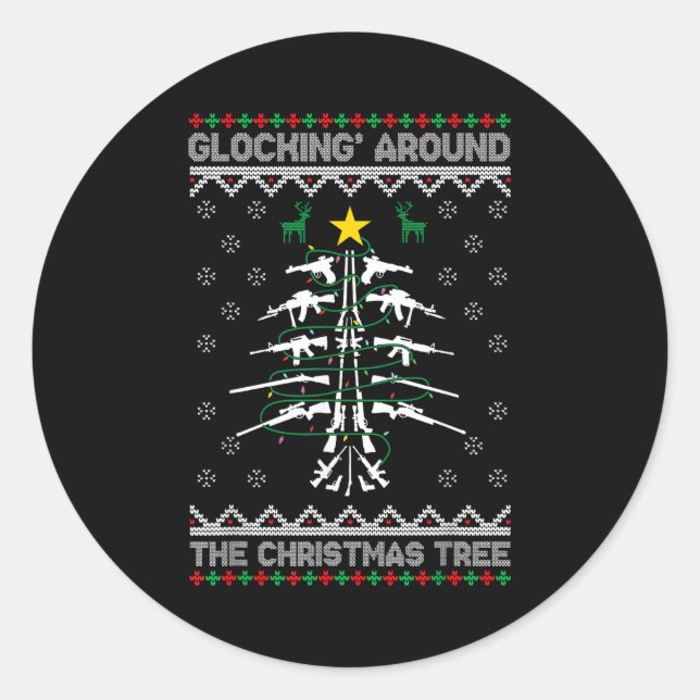 Sticker Rond Glocking Around The Christmas Tree Ugly Christmas  (Devant)