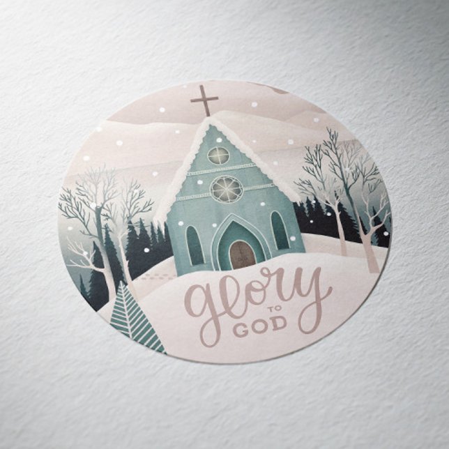 Sticker Rond Gloire à Dieu | Église religieuse de Noël (Créateur téléchargé)