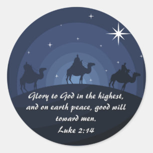 Sticker Rond Gloire à Dieu Luc 2:14 Étoile des Sages de Noël