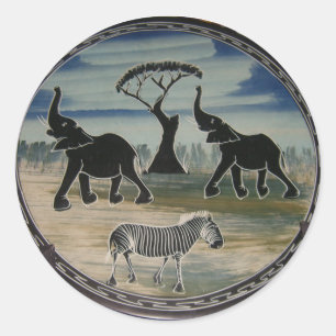 Sticker Rond Gloire de trompette de Mara Éléphant africain Zèbr