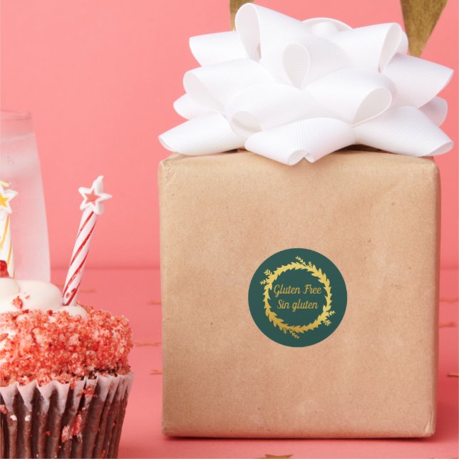 Sticker Rond Gluten doré vert bilingue sans gluten péché (Fête)