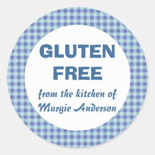 Sticker Rond Gluten Free Food En vichy Bleu