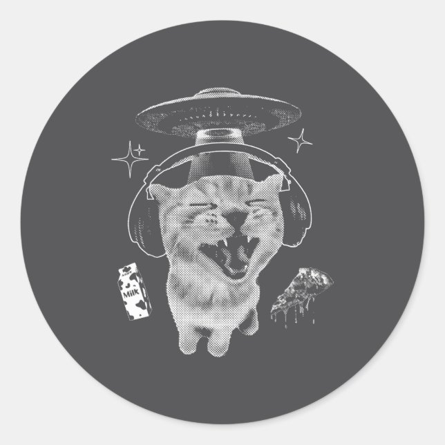 Sticker Rond Gnarp Cat Silly Alien Cat Meme Brainrot Funny Meme (Devant)