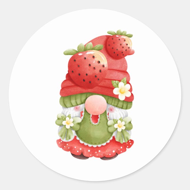 Sticker Rond Gnome adorable du jardin de fraises (Devant)