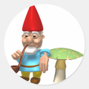 Sticker Rond gnome appuyé sur un champignon