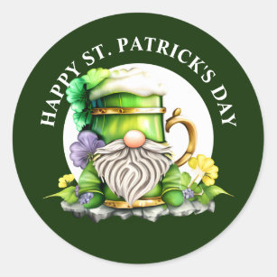 Sticker Rond Gnome brasserie Saint Patrick's day green gold