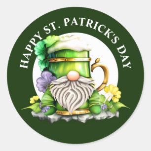 Sticker Rond Gnome brasserie Saint Patrick's day green gold