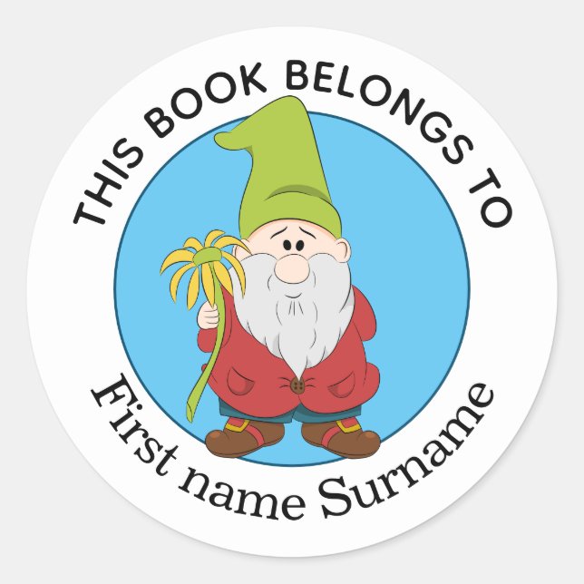 Sticker Rond Gnome Ce Livre Appartient À Personnalisé (Devant)
