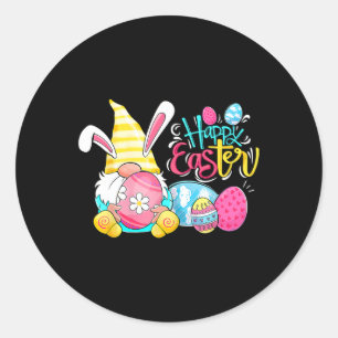 Sticker Rond Gnome Chasse aux oeufs de Pâques Gnomes Bunny Joye