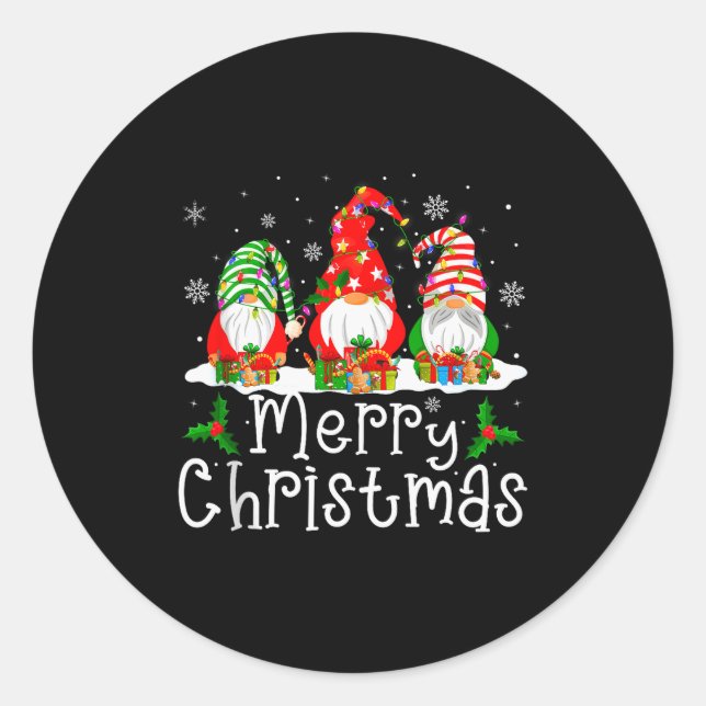 Sticker Rond Gnome Christmas Lights Matching Family Gnome Merry (Devant)