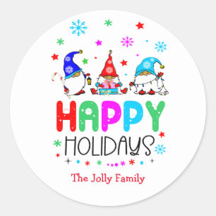 Sticker Rond Gnome Colorful Cute Joyeux Fêtes Noël