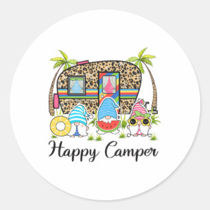 Sticker Rond Gnome de camping RV Léopard Camping heureux de l'é