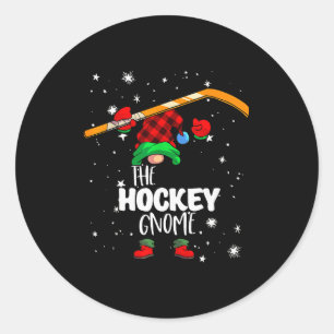 Sticker Rond Gnome de hockey sur glace rouge carreaux de Buffal