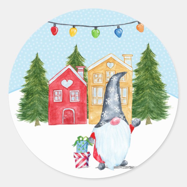 Sticker Rond Gnome de Noël mignon (Devant)