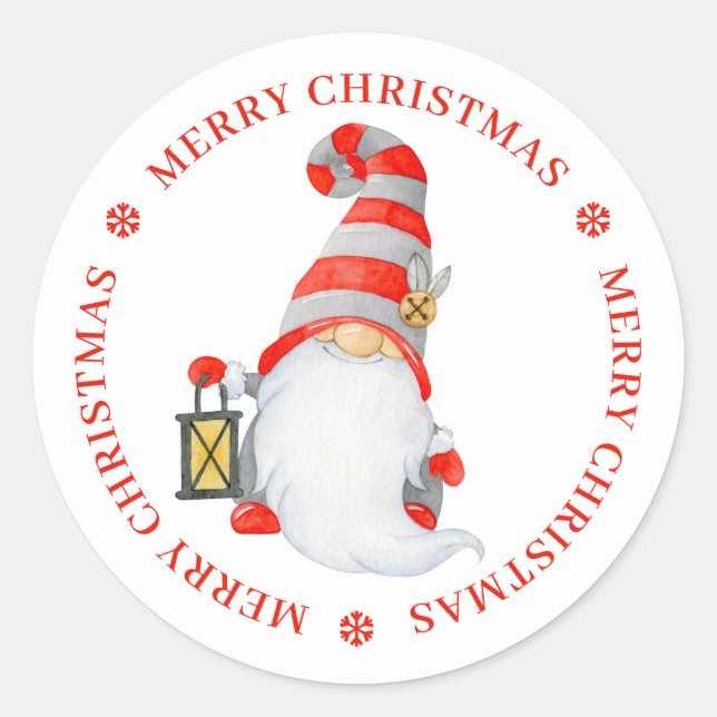 Sticker Rond Gnome de Noël personnalisé mignon (Devant)
