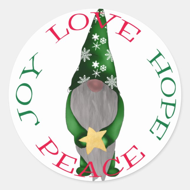Sticker Rond Gnome de Noël vert mignon avec étoile (Devant)