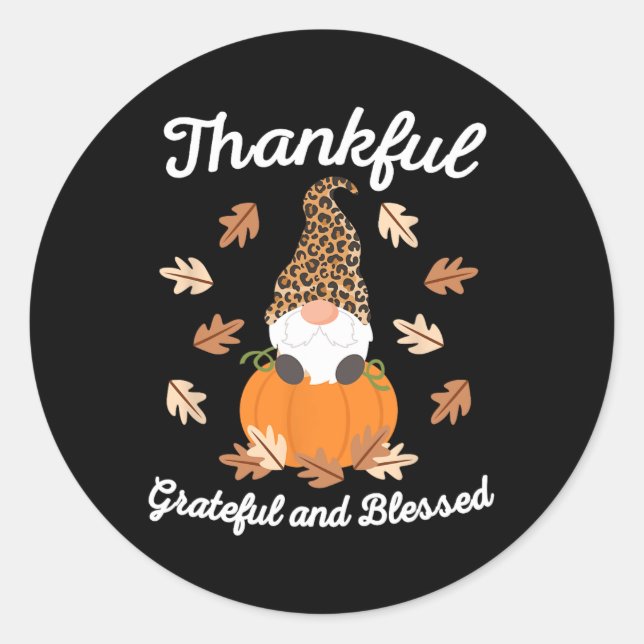 Sticker Rond Gnome de Thanksgiving mignon Léopard Gnomes Citrou (Devant)