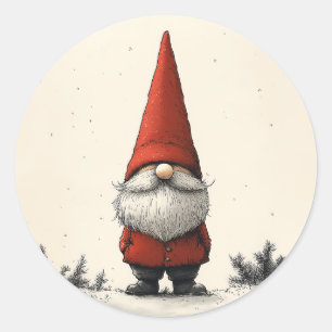 Sticker Rond Gnome d'hiver joyeux en Casquette rouge
