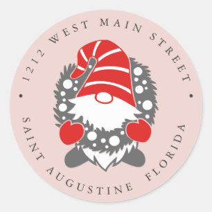 Sticker Rond Gnome drôle avec Garland Noël Adresse de retour