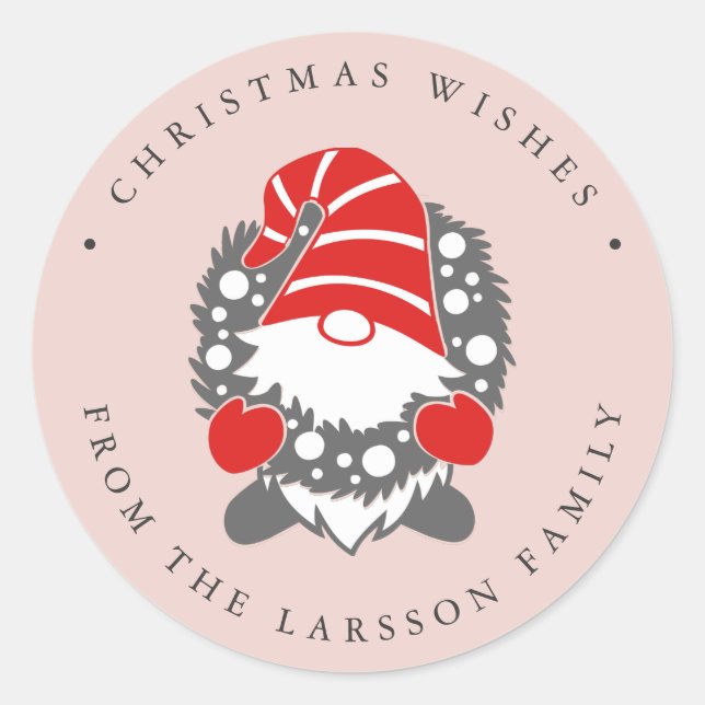 Sticker Rond Gnome drôle avec Garland Pink Festive (Devant)