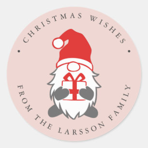 Sticker Rond Gnome drôle avec présent et chapeau de Père Noël r