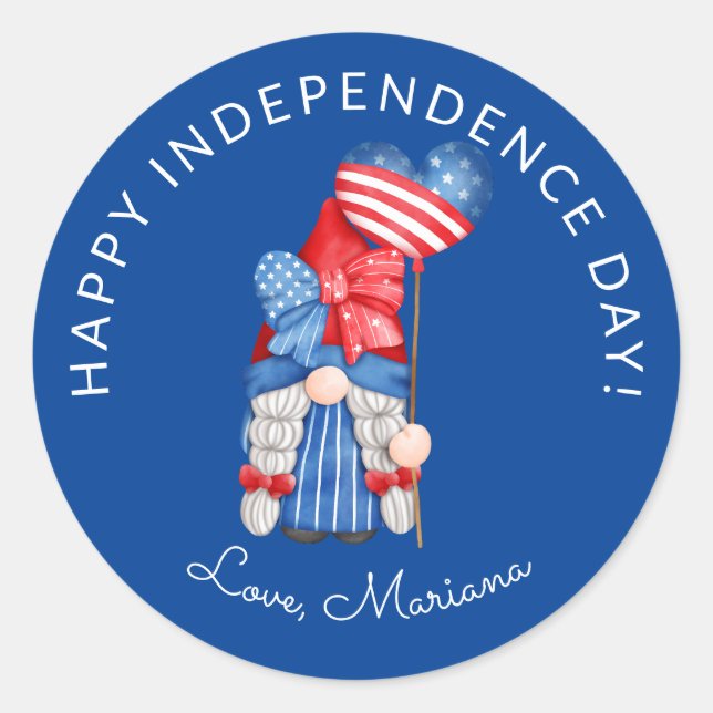 Sticker Rond Gnome du 4 juillet Fête de l'indépendance Bleu (Devant)