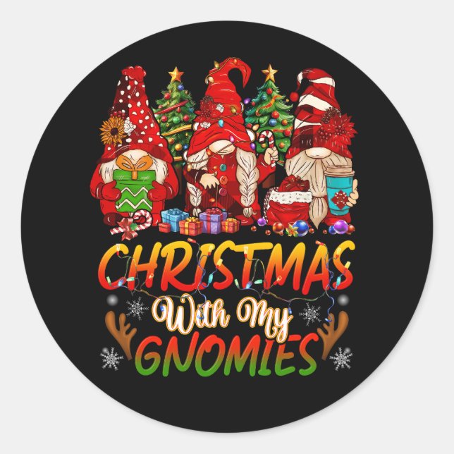 Sticker Rond Gnome Famille Joyeux Noël Avec Mes Gnomies Buffa (Devant)