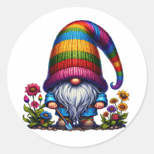 Sticker Rond Gnome florale mignonne