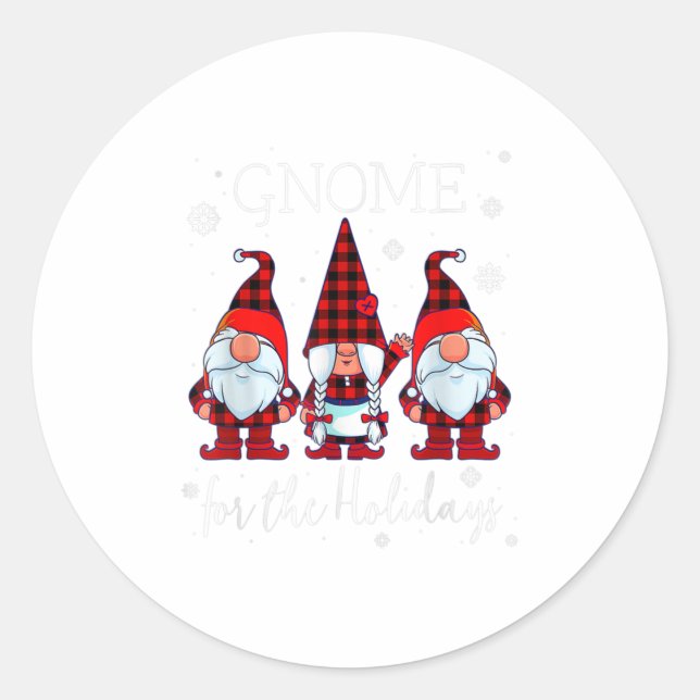 Sticker Rond Gnome for the Holidays Buffalo Plaid 3 (Devant)