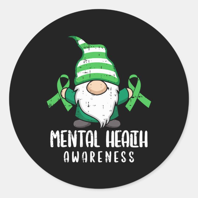 Sticker Rond Gnome Green Ribbon Mentale Guerrier de sensibilisa (Devant)