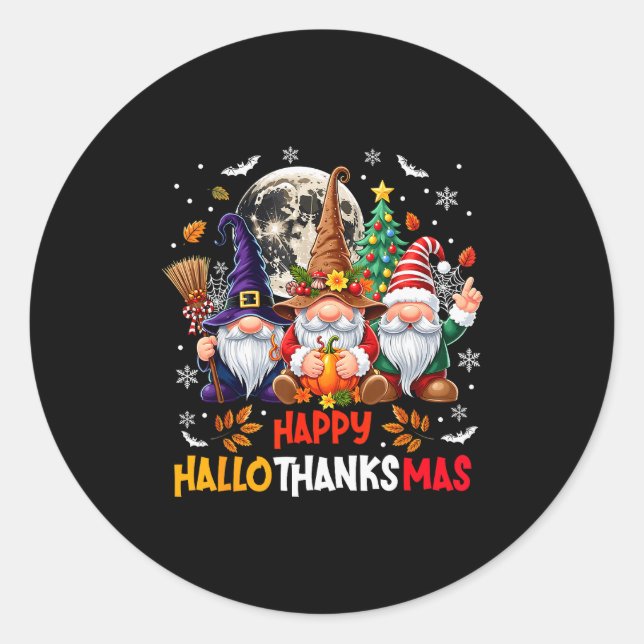 Sticker Rond Gnome Hallothanksmas Halloween Thanksgiving Christ (Devant)