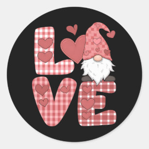 Sticker Rond Gnome Mignon Cœur Saint Valentin